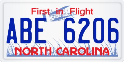 NC license plate ABE6206