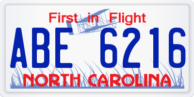 NC license plate ABE6216