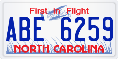 NC license plate ABE6259