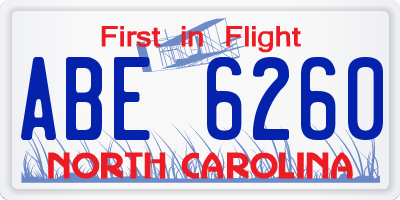 NC license plate ABE6260