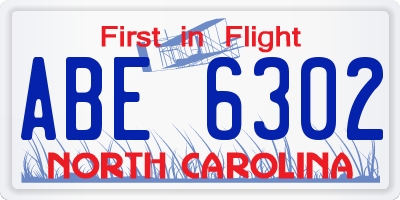 NC license plate ABE6302