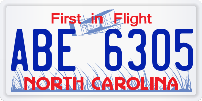 NC license plate ABE6305