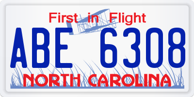 NC license plate ABE6308