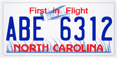 NC license plate ABE6312