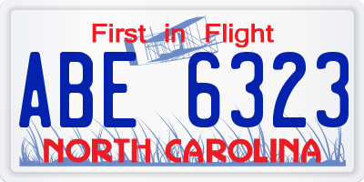 NC license plate ABE6323