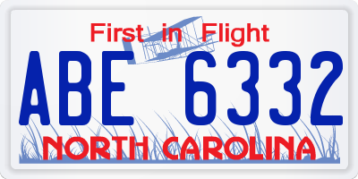 NC license plate ABE6332