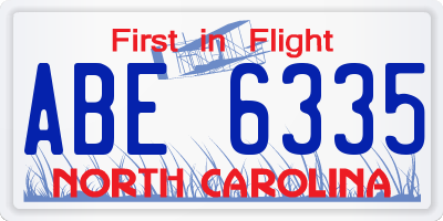 NC license plate ABE6335