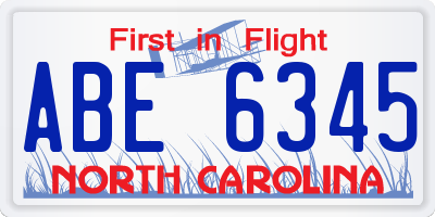 NC license plate ABE6345