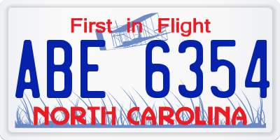 NC license plate ABE6354