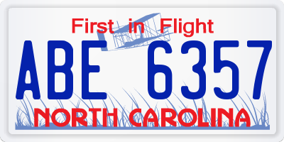 NC license plate ABE6357