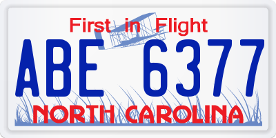 NC license plate ABE6377
