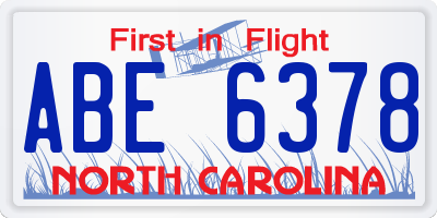 NC license plate ABE6378