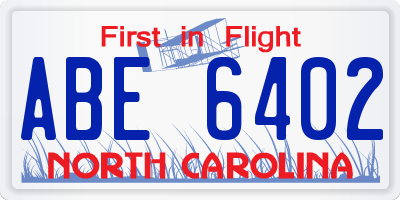 NC license plate ABE6402
