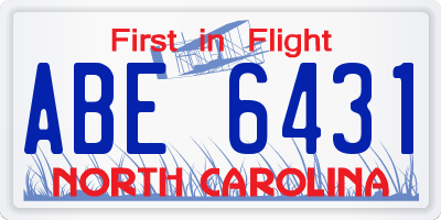 NC license plate ABE6431