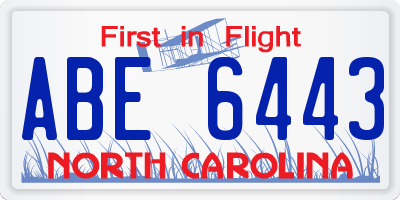 NC license plate ABE6443