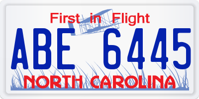 NC license plate ABE6445