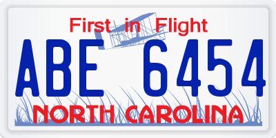 NC license plate ABE6454