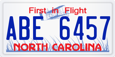 NC license plate ABE6457