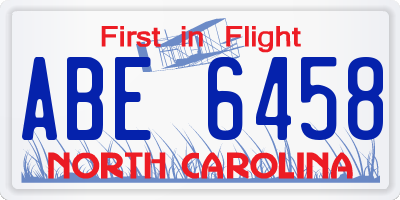NC license plate ABE6458