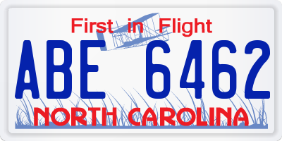 NC license plate ABE6462