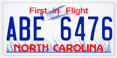 NC license plate ABE6476