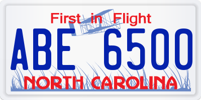 NC license plate ABE6500