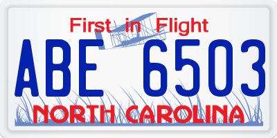 NC license plate ABE6503