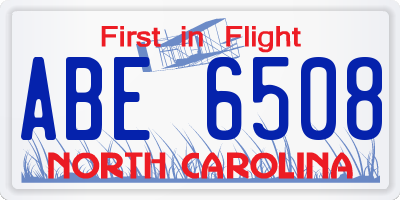 NC license plate ABE6508