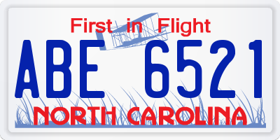 NC license plate ABE6521