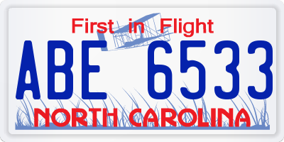 NC license plate ABE6533