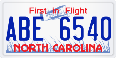 NC license plate ABE6540