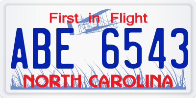 NC license plate ABE6543