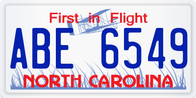 NC license plate ABE6549