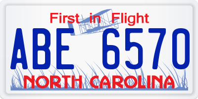 NC license plate ABE6570