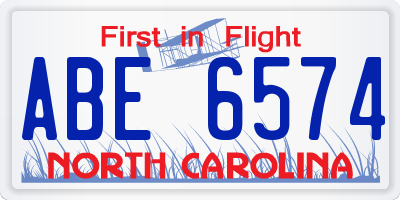 NC license plate ABE6574