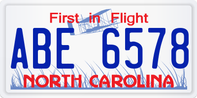 NC license plate ABE6578