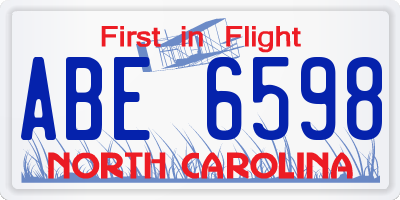 NC license plate ABE6598