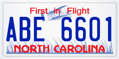 NC license plate ABE6601