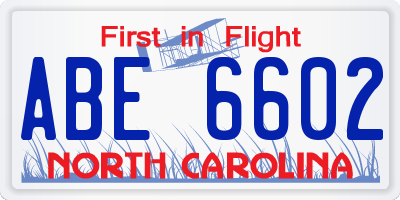 NC license plate ABE6602