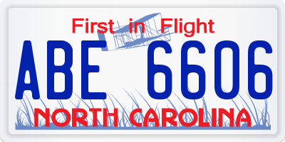 NC license plate ABE6606