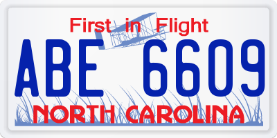 NC license plate ABE6609