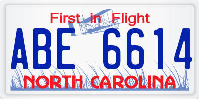 NC license plate ABE6614