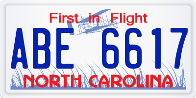 NC license plate ABE6617