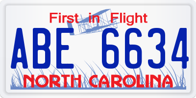 NC license plate ABE6634