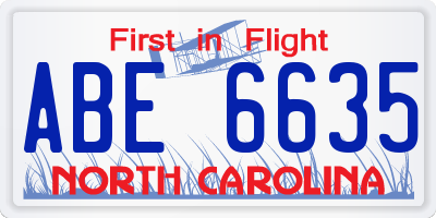 NC license plate ABE6635