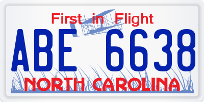 NC license plate ABE6638
