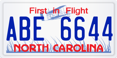 NC license plate ABE6644
