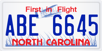 NC license plate ABE6645