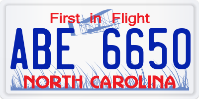 NC license plate ABE6650