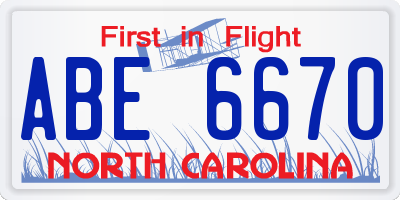 NC license plate ABE6670